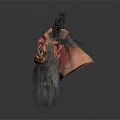 Fierce Red Goblin Game Movie Character With Curved Horns Pointed Ears And Long Gray Beard