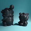 New Chinese Tea Pet Pixiu Lion Wake Castle Night Light Carving Ornaments 3d model