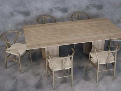Simple Modern Dining Chairs With Light Padded Seats Around Wooden Dining Table 3d model
