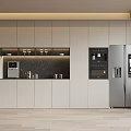 Modern Open Kitchen Wine Cabinet Design With Integrated Lighting And Black Countertop