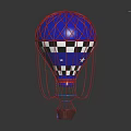 Colorful Hot Air Balloon with Red Framework Blue Surface Black White Checkered Star Patterns 3d model