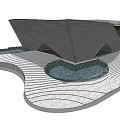Gray Geometric Architectural Model With White Platform And Wave Shaped Blue Areas 3d model