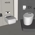 Modern Bathroom Interior Design With Wall Mounted And Floor Standing Toilets And Fixtures