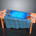 Wooden Workbench With Blue Cloth Design Blueprint And Tools Hammer Pencil Tape Measure Book Ruler