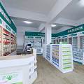Modern Pharmacy Store Interior Design With Shelves Medicines And Service Counter