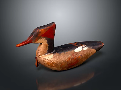 Duck Wooden Carving With Red Head And White Spots Decorative Piece 3d model
