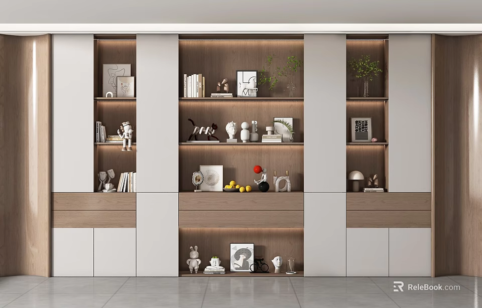 Modern Full Wall Bookcase With Built In LED Light For Storage And Home Decor 3d model 