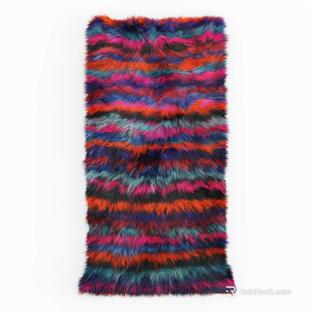 Vibrant Multicolored Square Shaggy Rug With Horizontal Stripes And Soft Plush Texture 3d model 