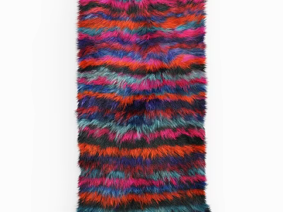 Vibrant Multicolored Square Shaggy Rug With Horizontal Stripes And Soft Plush Texture 3d model