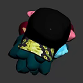 Animated Game Movie Character With Teal Curly Hair Black Cap And Red Shirt