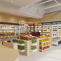 Modern Fruit Store Interior With Fresh Fruits And Shelves 3d model