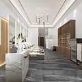 Serene Elegant Modern Club Interior With Marble Reception Counter Sofa Seats And Wooden Cabinets