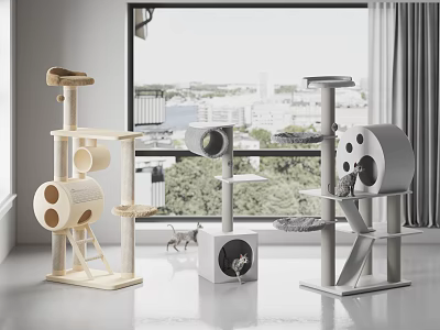 Modern Cat Trees In Different Designs With Multi Level Platforms And Scratching Posts 3d model
