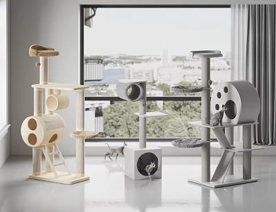 Modern Cat Trees In Different Designs With Multi Level Platforms And Scratching Posts 3d model