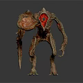 Slender Alien Creature Character With Large Red Eye And Rough Skin Texture