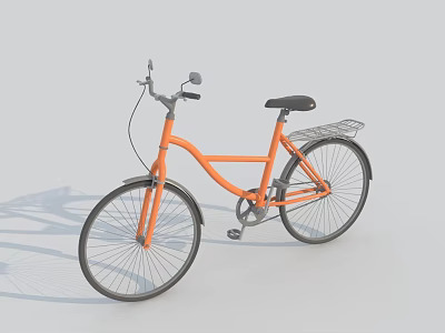 Orange Commuter Bicycle With Black Seat And Rear Metal Basket 3d model
