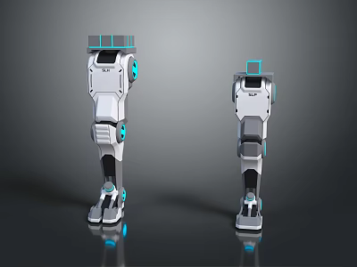 Futuristic Robotic Leg Equipment With White Gray Body And Blue Lights 3d model