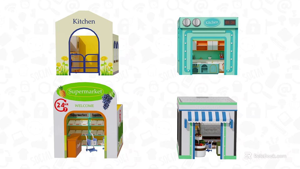 Kids Playground With Interactive Kitchen Diner Supermarket Toy Buildings For Role Play 3d model 