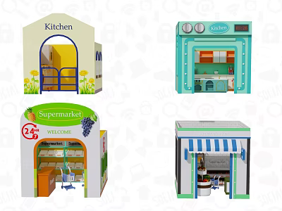 Kids Playground With Interactive Kitchen Diner Supermarket Toy Buildings For Role Play 3d model