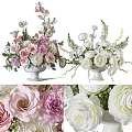 Ceramic Vases With Pink White Roses Peonies And Lush Green Leaves
