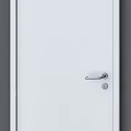 Modern White Double Doors With Metal Handles And Ventilation Grilles