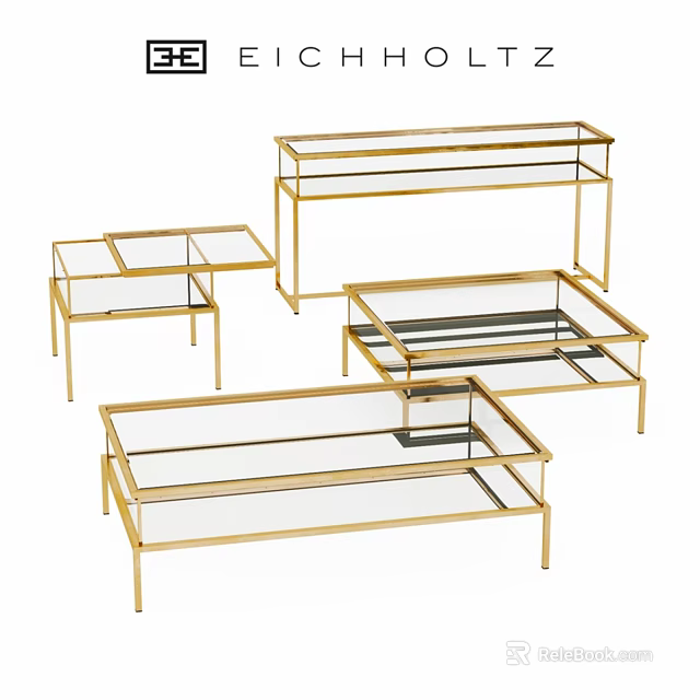 Elegant Modern Dining Tables With Gold Metal Frame And Glass Top Designs 3d model 