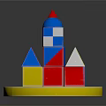 Colorful Geometric Building Blocks Tower On White Circular Base With Yellow Edge