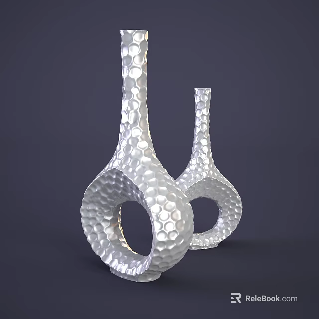 Elegant Silver Vases With Honeycomb Texture And Hollow Ring Design For Home Decor 3d model 