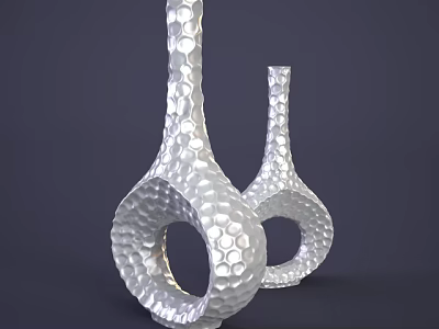 Elegant Silver Vases With Honeycomb Texture And Hollow Ring Design For Home Decor 3d model