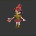 Cartoon Girl With Red Hair Red Bow Orange Top Pink Skirt Holding Flower