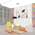 Hotel Lobby Interior Featuring Marble Reception Desk Large Windows Decorative Murals And Modern Chairs