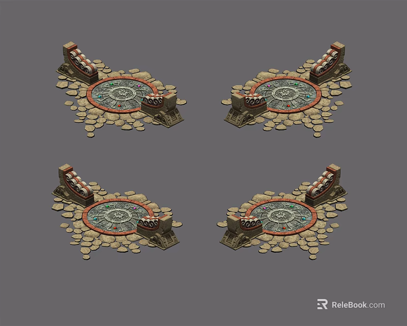 Circular Architectural Ground Component with Intricate Central Pattern and Surrounding Brick Decorations 3d model