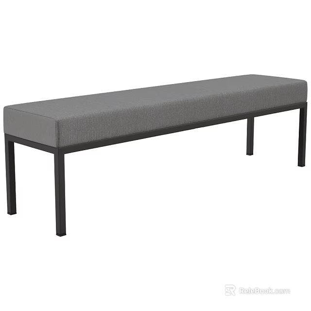 Modern Gray Fabric Bench With Black Metal Legs Simple Home Decor Furniture 3d model 
