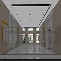 Spacious Modern Elevator Hallway With Marble Walls Elevator Doors Ceiling Lights Windows And Polished Floor 3d model