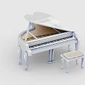 White Grand Piano Entertainment Appliance With Matching Stool And Elegant Design Elements