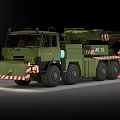Green Military Style Heavy Duty Utility Vehicle with Crane and Warning Stripes