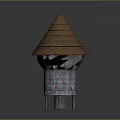 Traditional Architectural Structure With Layered Brown Conical Roof And Colorful Geometric Patterns