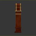 Red Wooden Decorative Shelf with Gold Accents Layered Structure and Ornate Carved Top