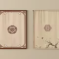 Traditional Style Curtains With Brown Frame Circular Hexagonal Patterns And Plum Blossom Birds