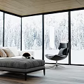 Modern Living Room Interior With Large Windows White Sofa And Glass Coffee Table