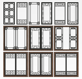 New Chinese style casement window sliding door combination 3d model