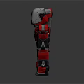 Red And Silver Robot Character With Mechanical Armor And Metallic Surface