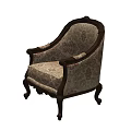 Classic Design Accent Chair With Carved Wooden Frame And Damask Pattern Fabric