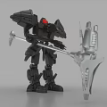 Smart Machine Black Robot With Red Eye Holding Large Mechanical Weapon In Combat Stance