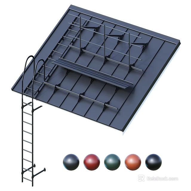 Metal Architectural Building Components With Roof Framework Ladder And Multicolored Spheres 3d model 