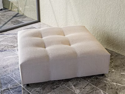 Beige Tufted Ottoman with Soft Upholstered Fabric on Marble Floor in Modern Indoor Setting 3d model