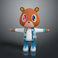 Cute Brown Cartoon Bear with Big Colorful Eyes Wearing White Coat Blue Pants White Shoes