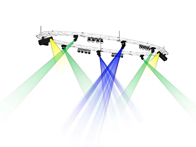 Ceiling Mounted Downlights And Spotlights With Multi Colored Light Beams For Stage Lighting Setup 3d model