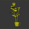 Red Rose and Small White Flower Arranged in Colorful Decorative Cup