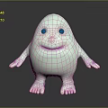 Cute White Round Game Movie Character With Green Eyes And Smile 3d model